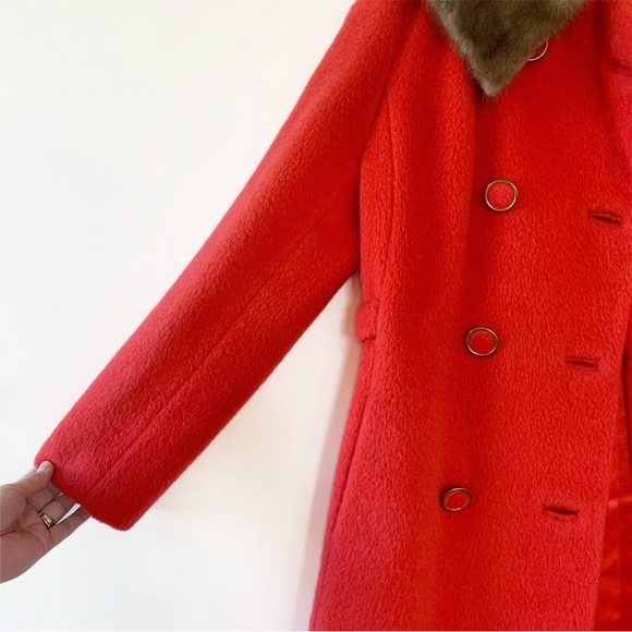PRICE DROP Vintage Double Breasted Red Coat Fur Neckline 1960s 1970s Approx S/M - Picture 6 of 17